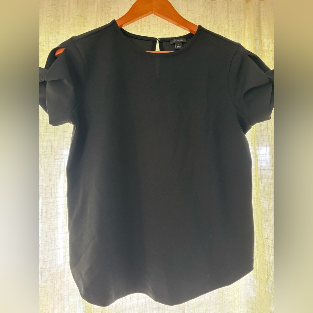 Ann Taylor - Black Crepe Top with Twisted Sleeve Detail